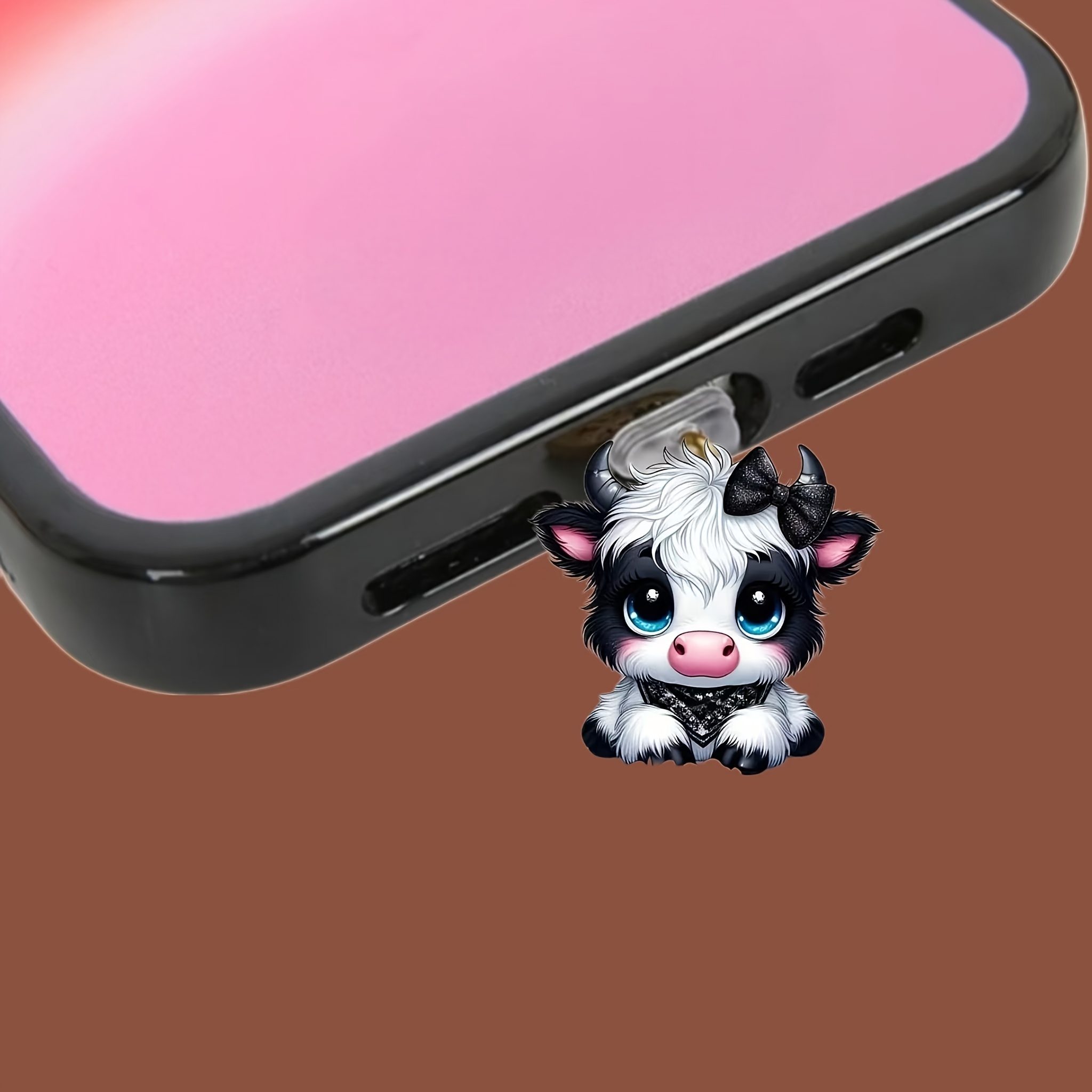 

1pc Cute Cow Acrylic Plug, Universal Phone Dust Cap, Compatible With Iphone/type-c And Devices, For And Maintenance