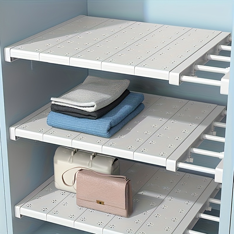 A   Adjustable Storage Shelf Set of 3 - Expandable for Wardrobes, Kitchens And Bathrooms, Space-Saving Design with Durable Plastic And Hanging/Telescopic Mounting!   Partition And Shelf Divider [One Partition And Two Support Plates], Shelf Dividers