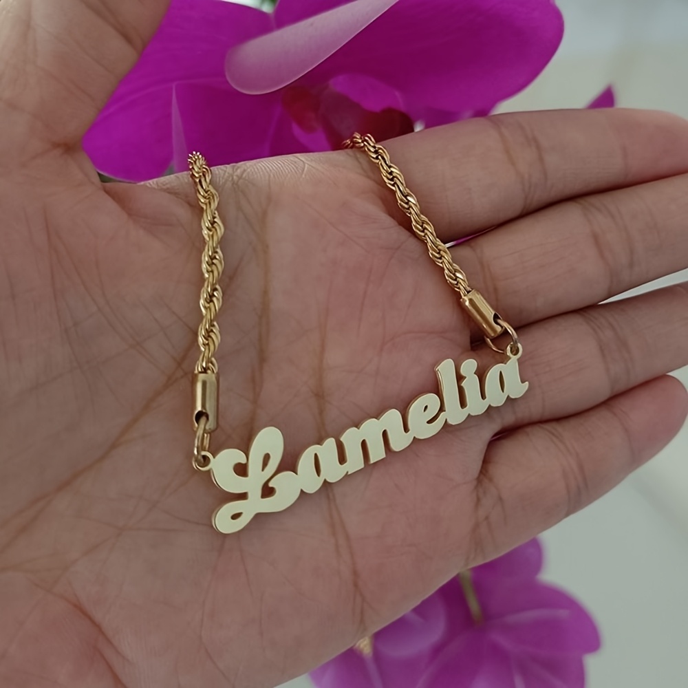E-shop Individuelle gedrehte Kette Chunky Namenskette, personalisierte Edelstahl Namensplattenkette, schwarze Modekette, Geschenk für Ihn,