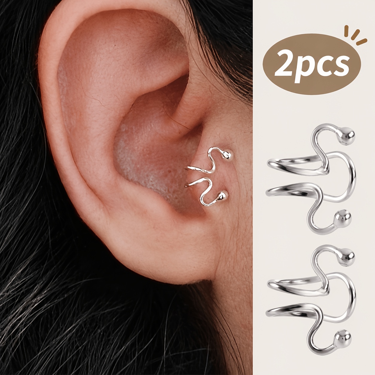 TEMU 2pcs Punch-free Snake-shaped Ear Clips With , Suitable For Men And Women. Ideal For Daily Wear Or Parties, Elegant Retro Ear Clips Are Perfect
