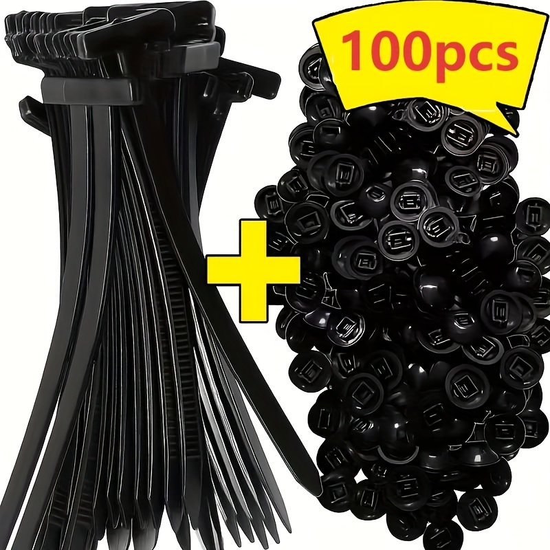 TEMU 100pcs Heavy-duty Self-locking Retractable Nylon Cable Ties With Black Buckles, Suitable For Motorcycle And Automotive Repair, Fenders, Bumpers,