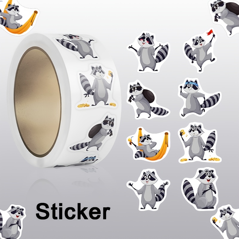 TEMU A Roll Of 500 Cartoon Raccoon-themed Stickers, Featuring Irregular Shapes. Suitable For Decorating Pencil Cases, Diaries, And Journals, As Well