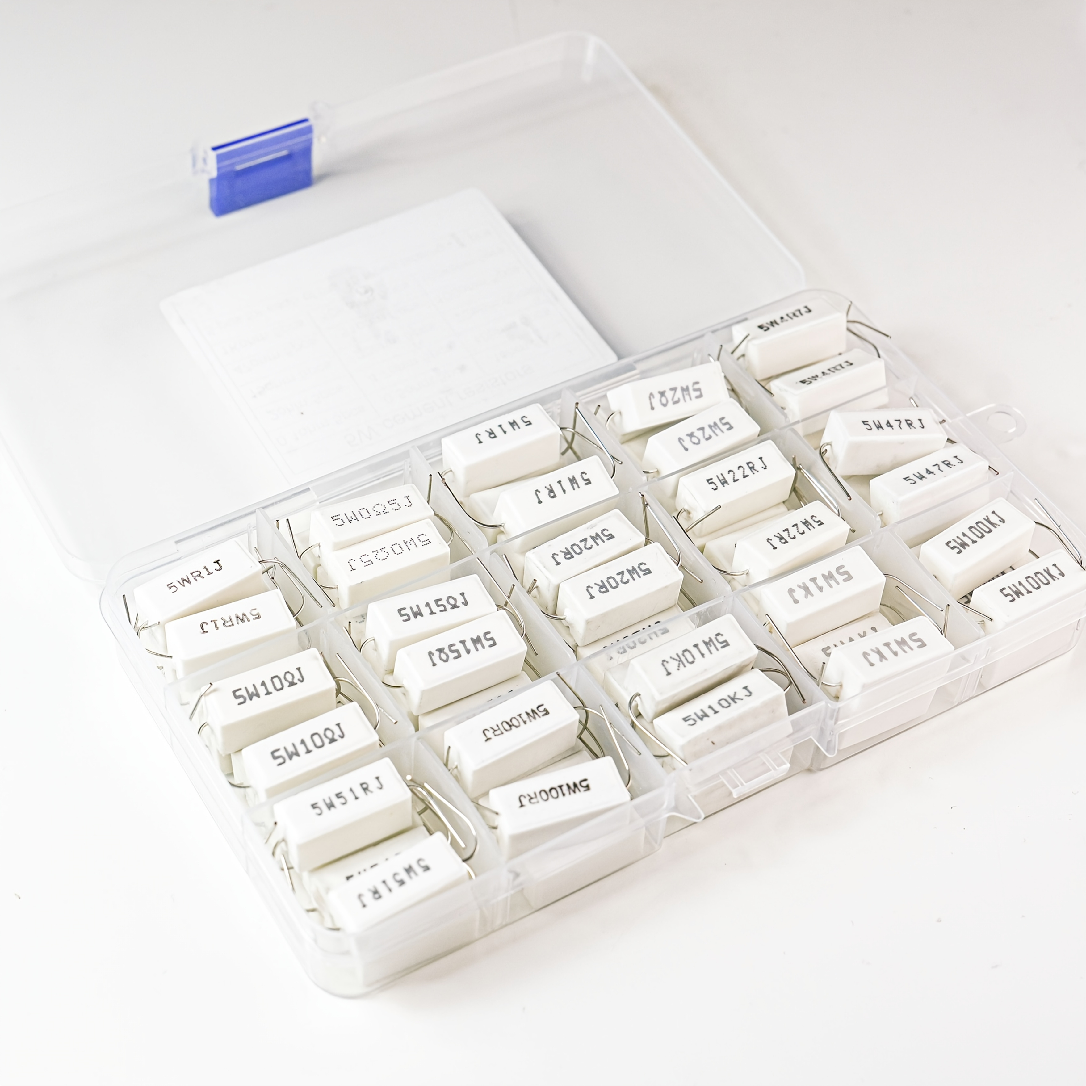 75pcs 5w horizontal cement resistor 15 common specifications including 0 1 0 5 1 2 4   15 20 22 47 51 100 1k 10k   horizontal cement resistor   set suitable for experiment