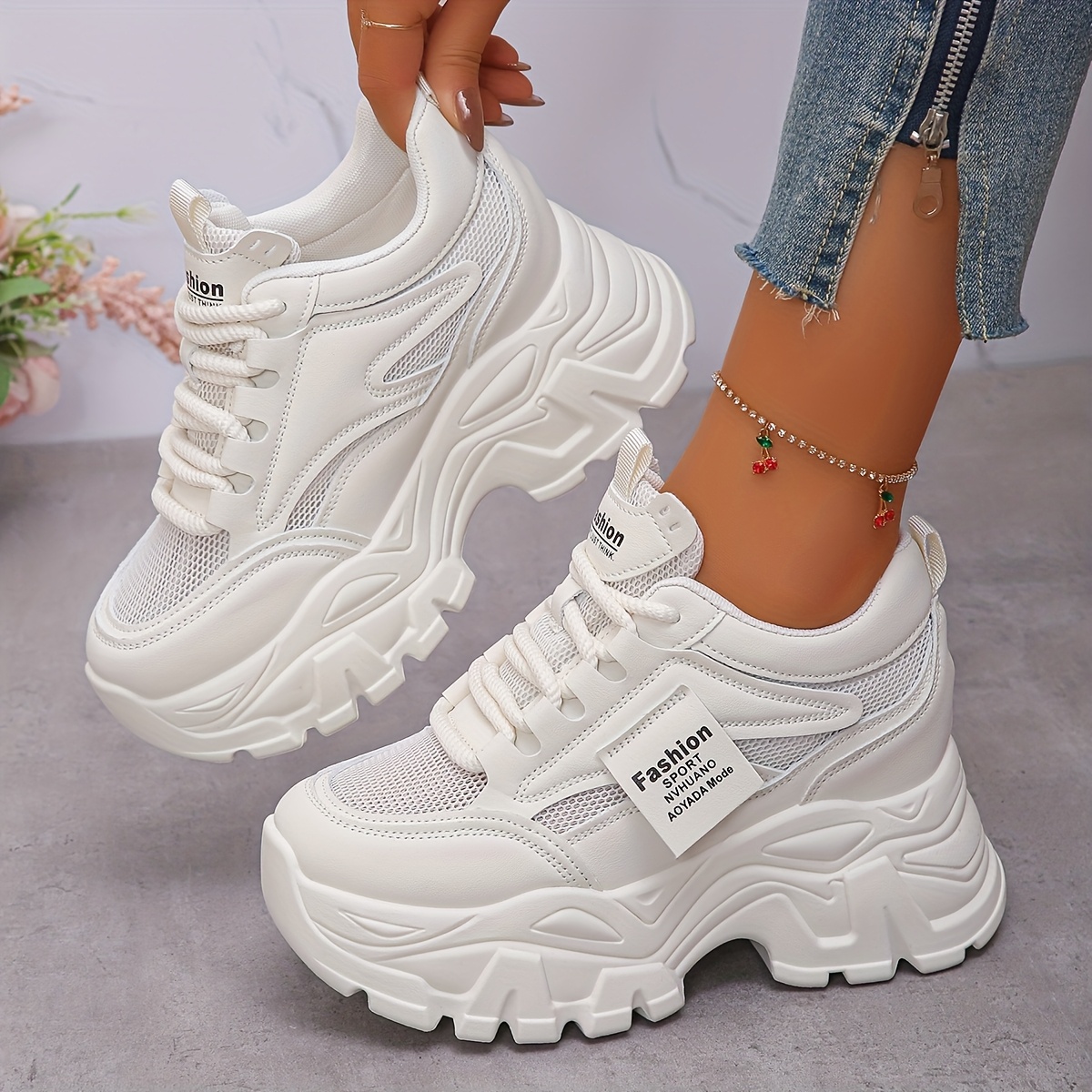 womens platform dad sneakers 2025 new style upper anti slip - Temu