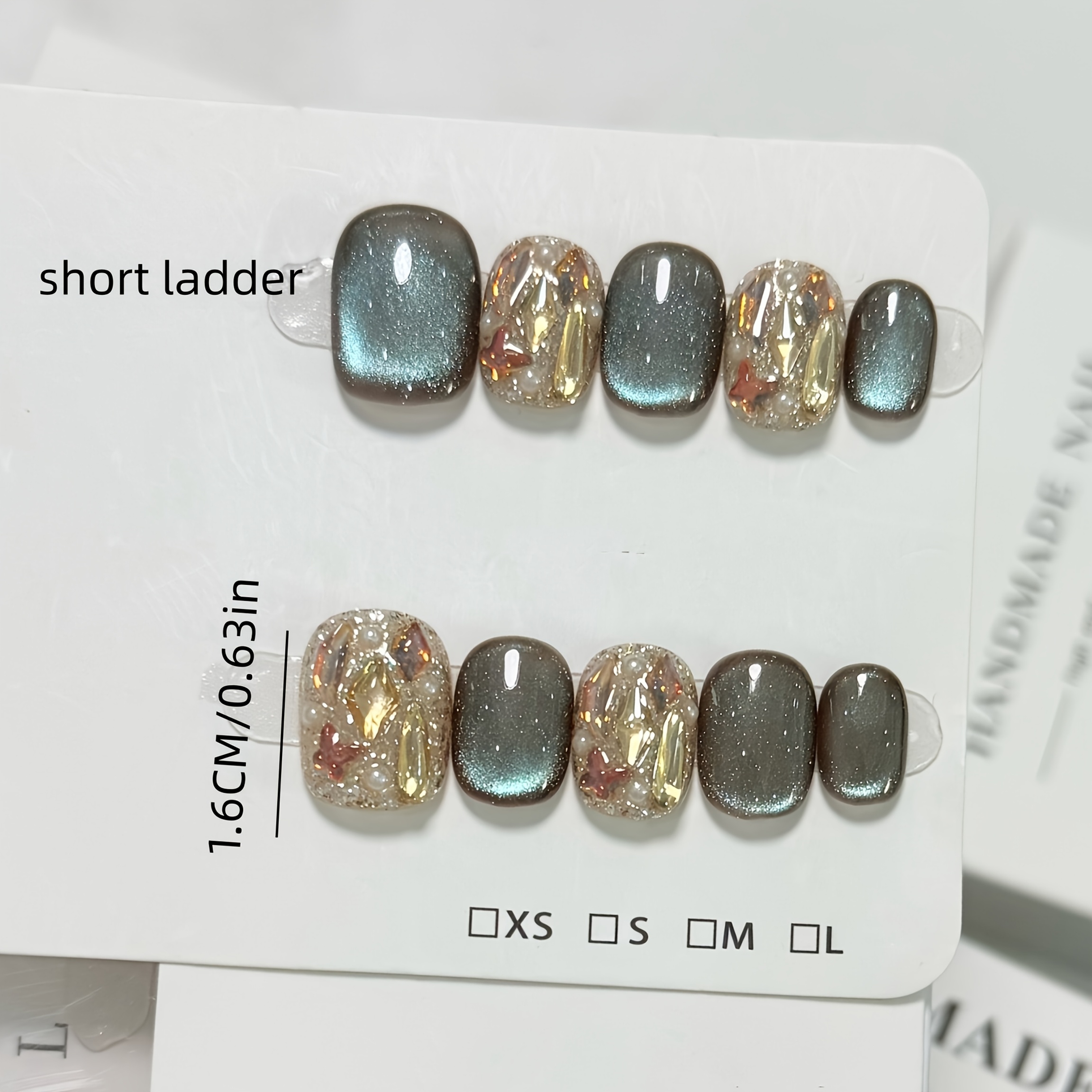 TEMU 10pcs Pearl Diamond Pressed Short Square False Nails For Daily Autumn And Winter, Easy And Solid Color, Elegant And Wearing Nails, Suitable For