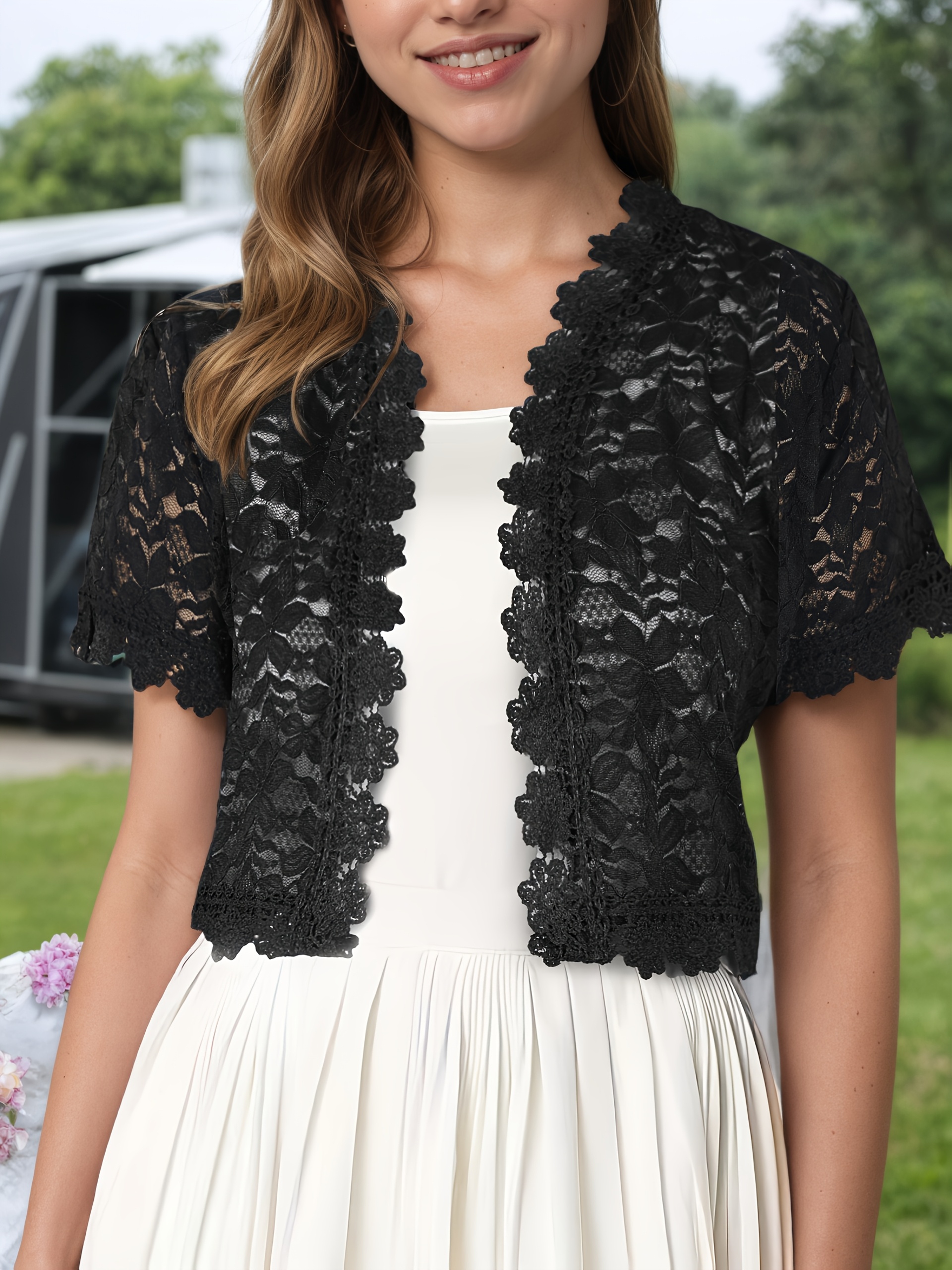 Womens Cardigan Lace Cardigan Short Cropped Cardigan Black Lace