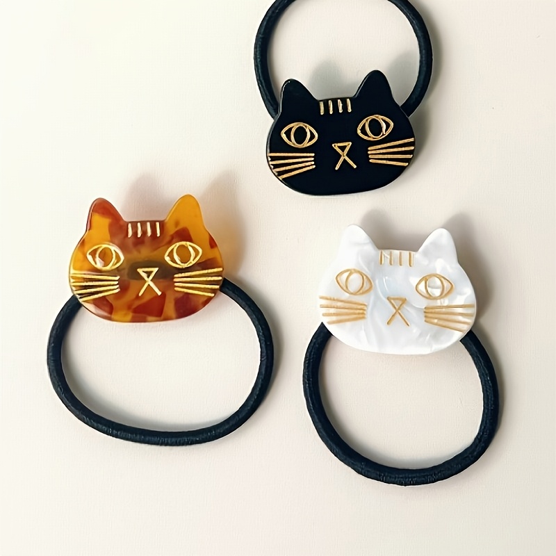 TEMU Juego de 2/3 piezas de Ligas para el Cabello de Gato - Sujetadores Elásticos de Fibra de Acetato para Coleta, Diseño de Cara de Gato de Dibujos
