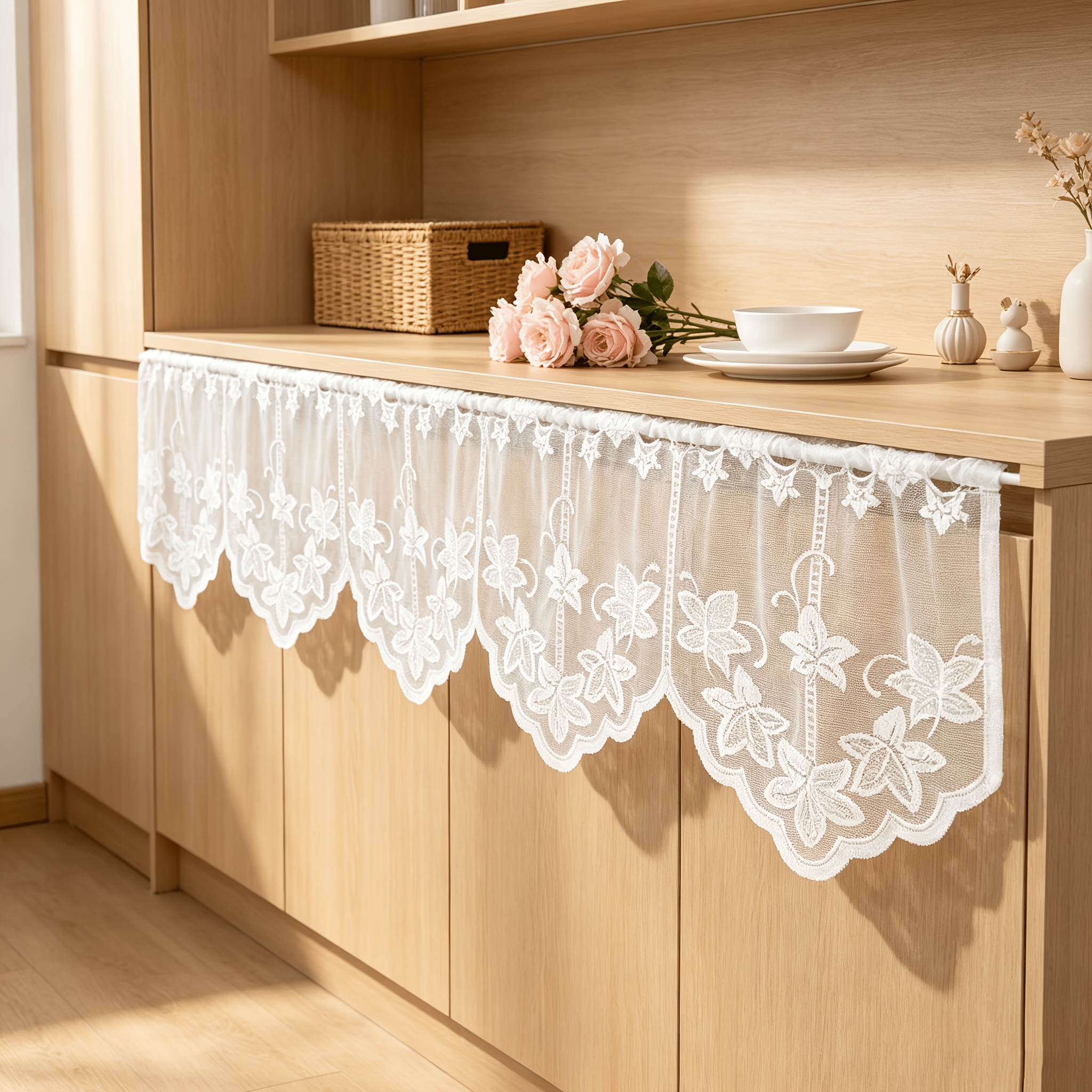TEMU 1pc Semi-sheer Maple Leaf Valance Curtain Panel With Rod Pocket - Translucent Leaf Window Valance Suitable For Modern French Country Blinds,