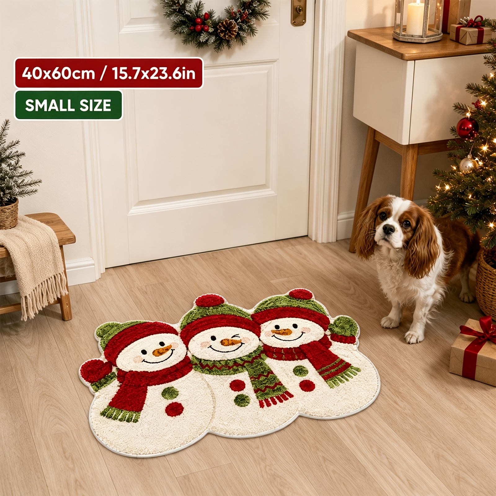 TEMU 2d Flat 1pc Velvet Bathroom Rug, 850g Per , With Christmas Snowman Pattern, Non-slip Decorative Area Rug, Machine Washable, Suitable For