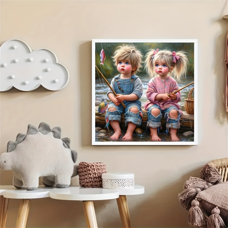 TEMU 1pc Diy Mosaic Craft - Fishing Round Product With Canvas, Ideal For Desktop Decoration, Handmade Gift For Home Decor, For Holiday Parties,