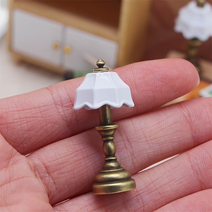Image of 1pc, Dollhouse Decoration, Mini Vintage Metal Table Lamp Model, Miniature Home Scene Light Prop, Pocket-sized Scene Diy Small Parts
