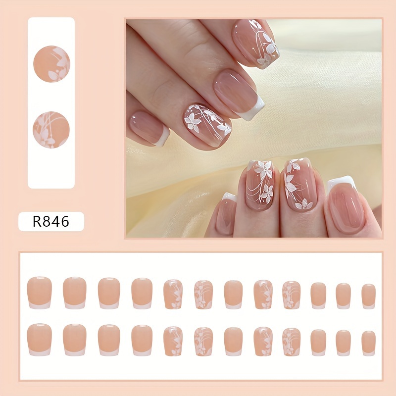 24pcs simple short pure desire cute   on nail stickers for s   a nail file and jelly   Product details 1