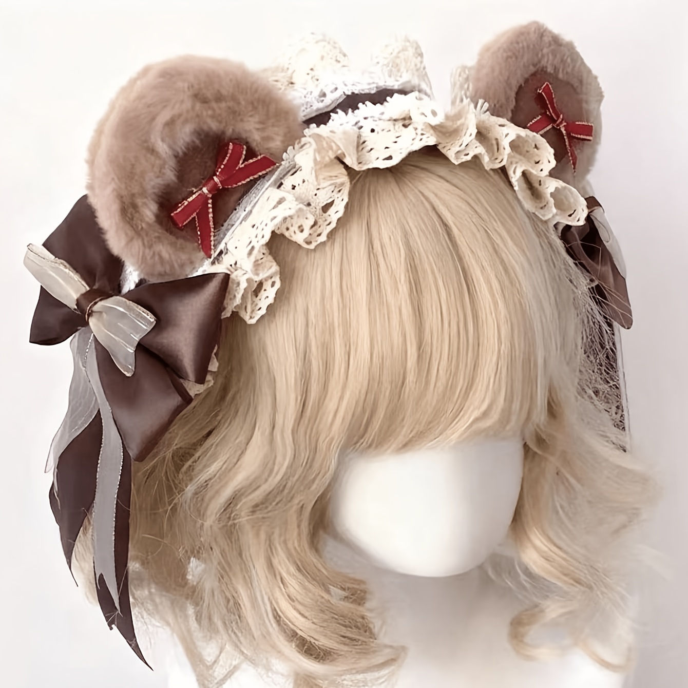 TEMU 1pc Plush Bear Pearl Hair Tie Handmade Bow Headband Hair Hoop