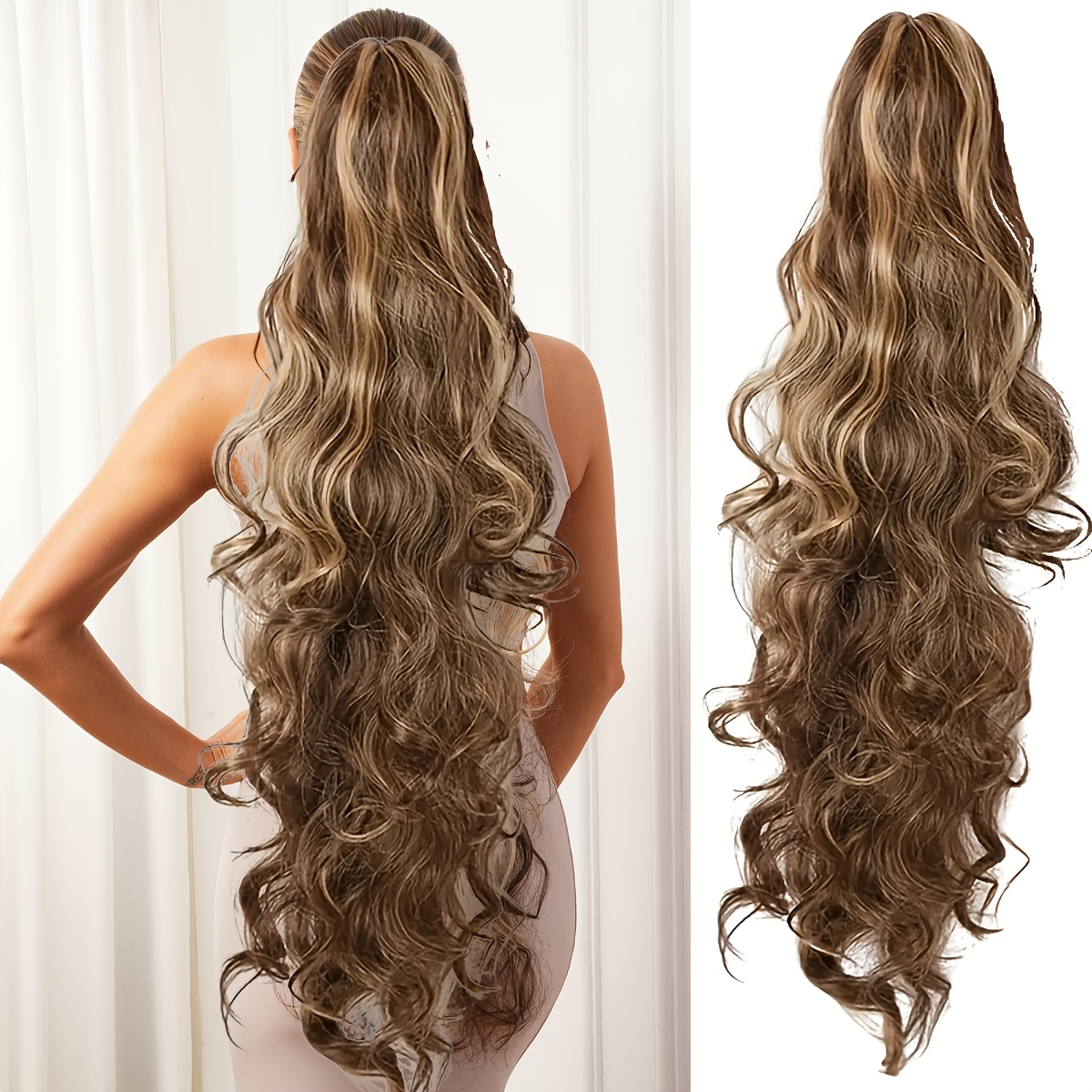 Image of Elegant Curly Wave Ponytail Extension, High-temperature Synthetic Hair For Women - Versatile Daily Wear, Chemical Fiber, Daily Wear