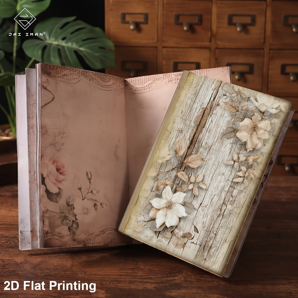 TEMU Junk Journal Scrivibile JAI IMAN 2D Piatto da 96 (motivi non ripetuti) Formato A5 con Carta Beige per Romantici, Regalo di Compleanno, Album da