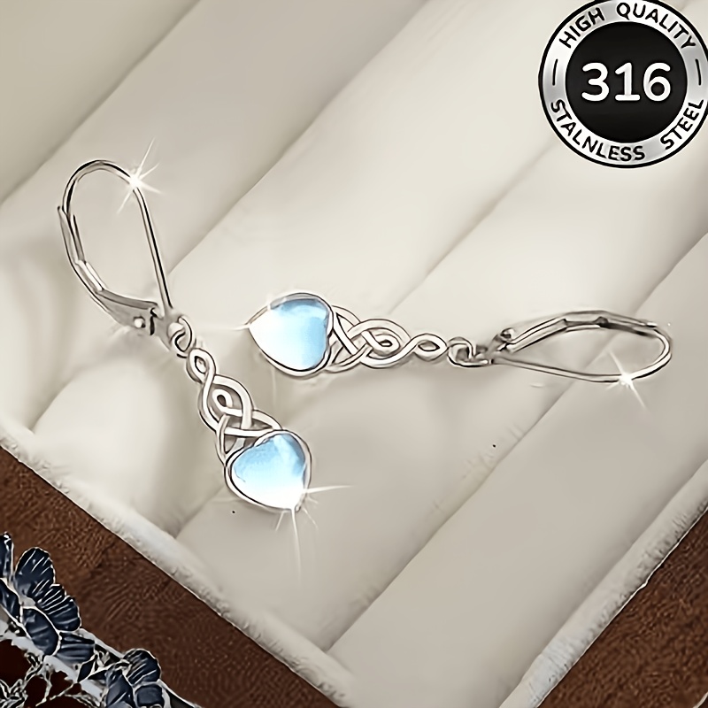 TEMU Spring/summer 2026 New - 316l Stainless Steel White Plated K - Long- - Love Shape Pendant Earrings - Stylish And Easy Ladies Knot Earrings -