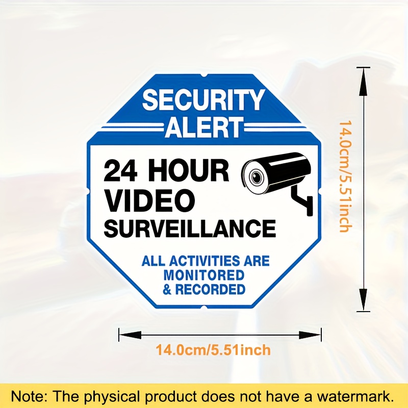 TEMU Matte Vinyl Self-adhesive Sign For Home And Business Safety, Featuring -hour Video Surveillance Security Alert Decal