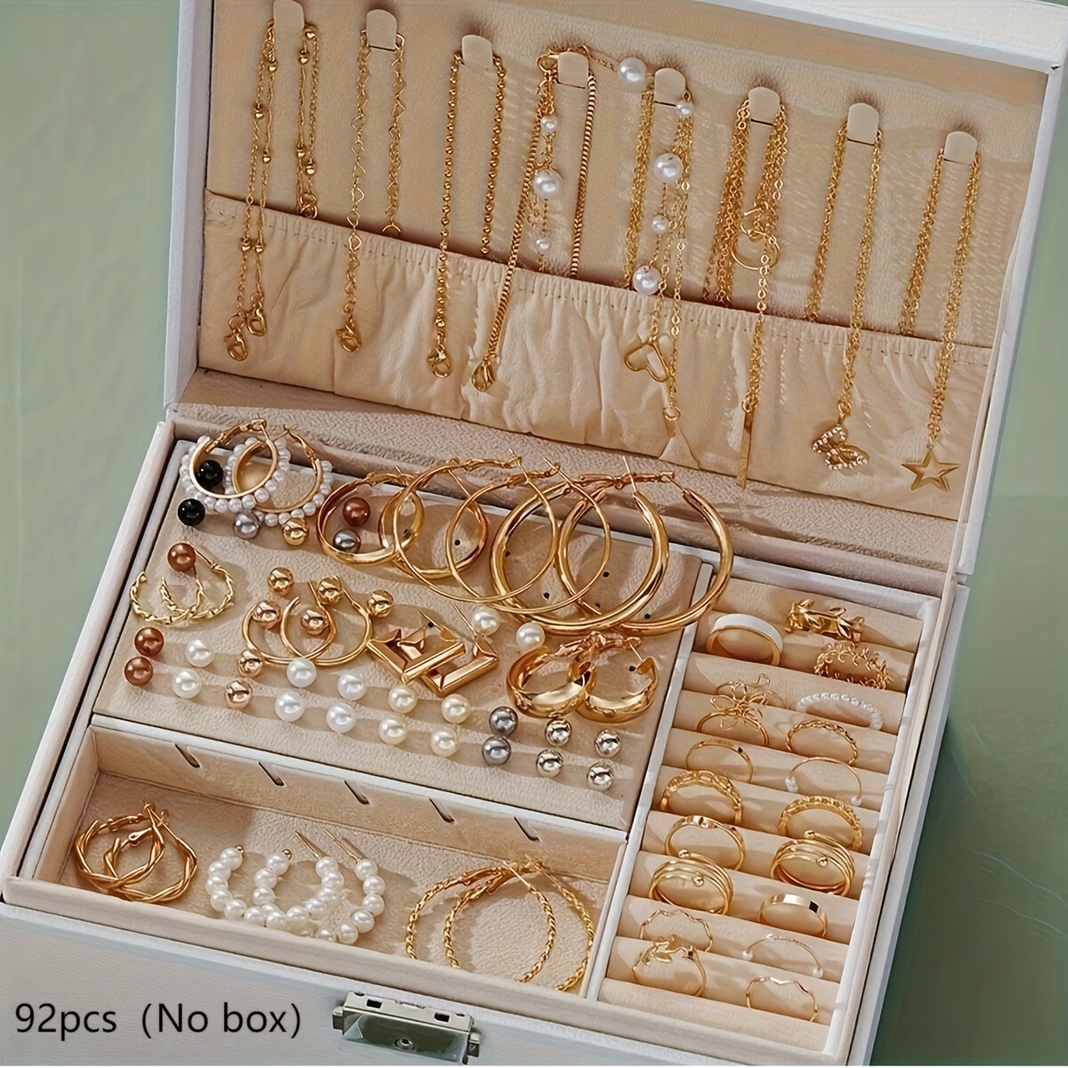 E-shop 92-teiliges elegantes Schmuckset mit Blumen und Schmetterlingen - Stern-Ohrringe, Ringe und Halsketten - Exquisite Damenaccessoires, klassischer