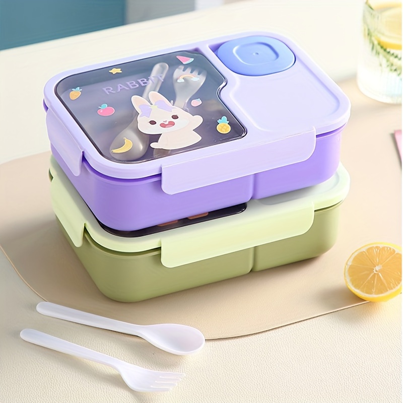 

1pc Bento Box With Utensils: Adult Lunch Box, Square, Partitioned, Leak-proof, Suitable For School, University, And Office Use - Hand Washable, Plastic Material, Rectangular Shape, No Power Required