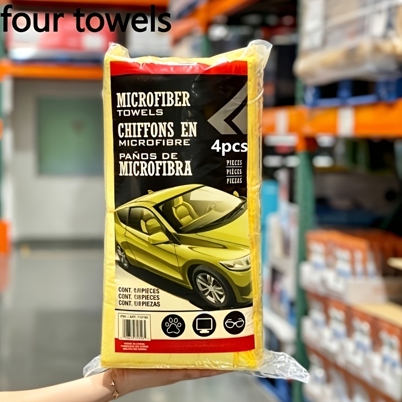 TEMU 4pcs Heavy-duty Super Thick Microfiber Towels Suitable For Car Wash, Glass Cleaning, Dish Drying - , Ultra Absorbent, Streak-free Fast-drying
