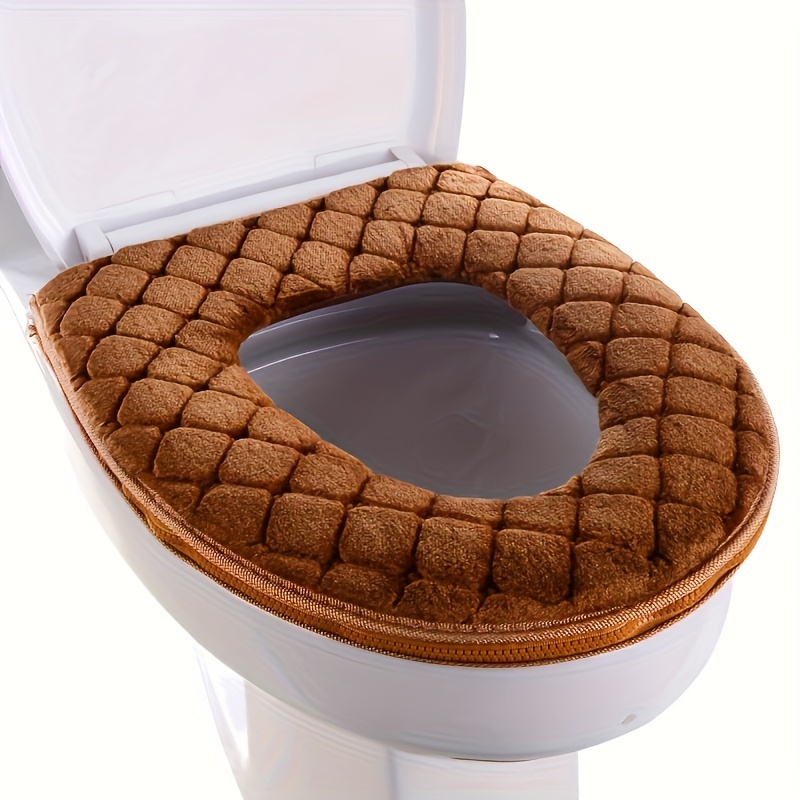 

Soft Plush Bathroom Toilet Seat Cover With Zipper - Washable Padded Warm Toilet Seat Cushion - Universal Bathroom Accessories