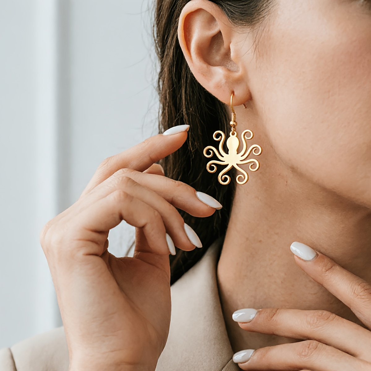Line Art Octopus Drop Earrings Stainless Steel Ocean Kraken Silhouette