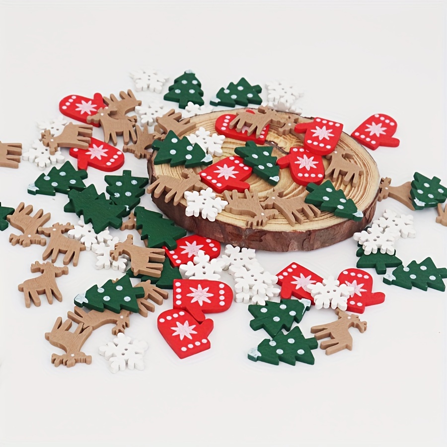

100pcs Wooden Christmas Decorative Christmas Tree Gloves Mixed Pattern For Diy , Greeting ,scrapbooks, Decorations, Etc