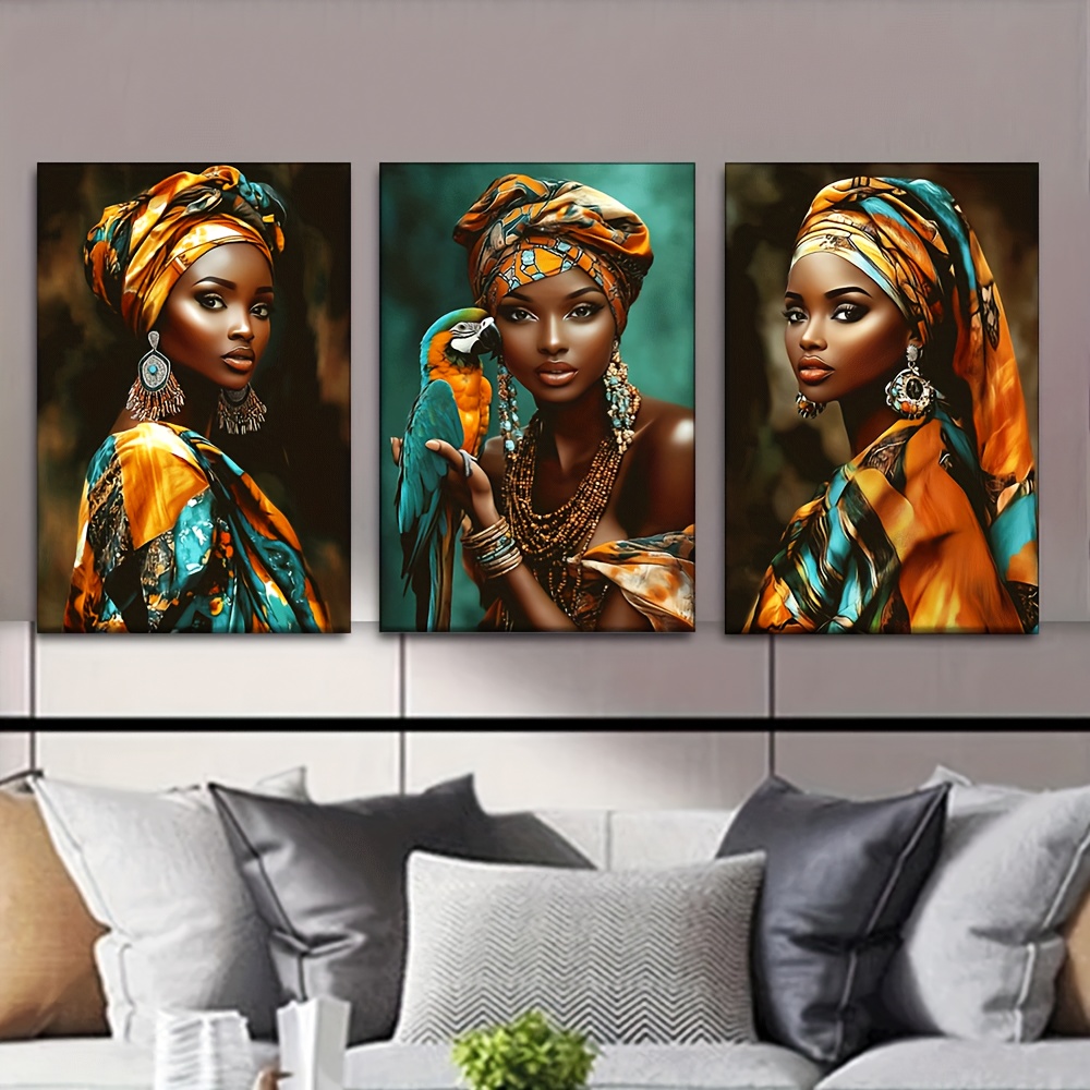 TEMU 2d Flat, 2d Flat 3pcs With Parrot Abstract Canvas Painting - Frameless Wall Art Poster, Ideal For Living Room, Office, Cafe Decoration - Perfect