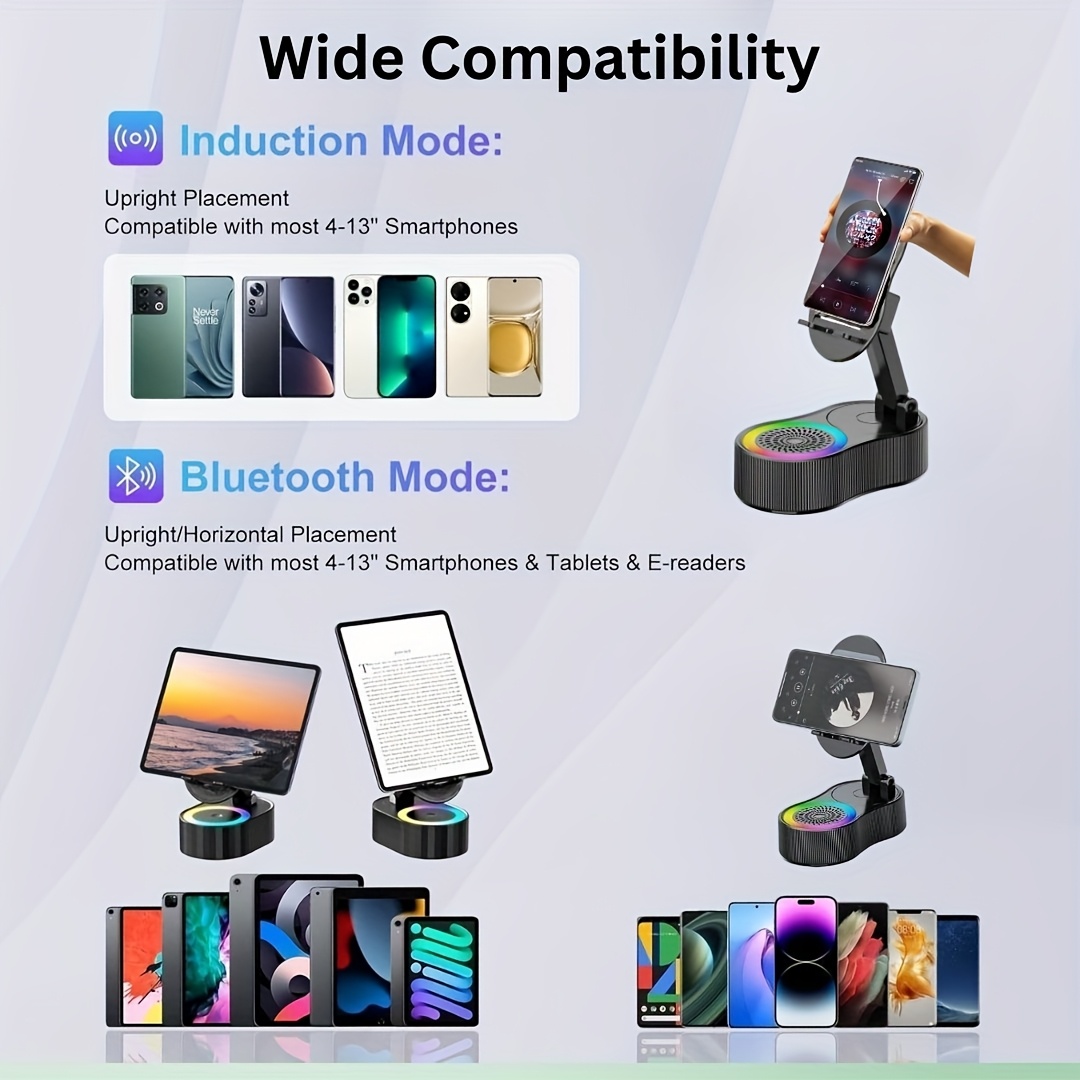 2 pack wireless induction audio wireless speaker phone holder emergency rechargeable 3000mah with colorful ambient foldable for tablet for iphone gifts for men women black Product details 4