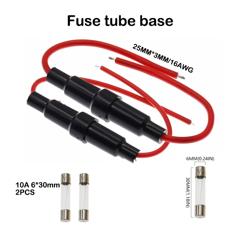 TEMU Lot de 2 supports de tube à fusible 6 x 30 mm, 16 AWG, boîtier de fusible pour boîte à fusibles 6 x 30 mm (2 tubes à fusible 10 A 6 x 30 mm)