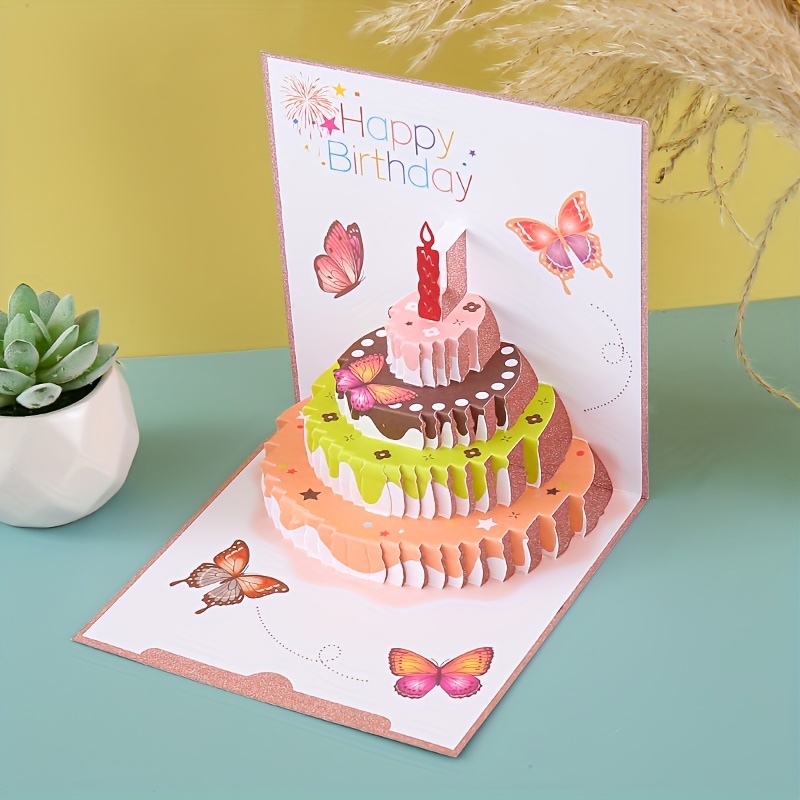 

1pc Premium 3d Pop-up Birthday Greeting Card With Envelope – Special Glitter Paper, Elegant Design, Suitable For Anyone, High-quality Business-class Birthday Card