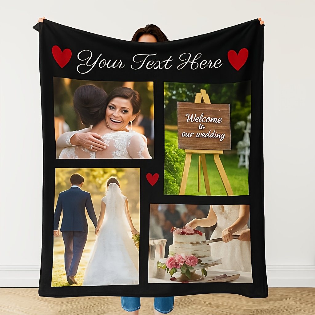 Personalized Flannel Blanket with 4 Photos and Custom Text
