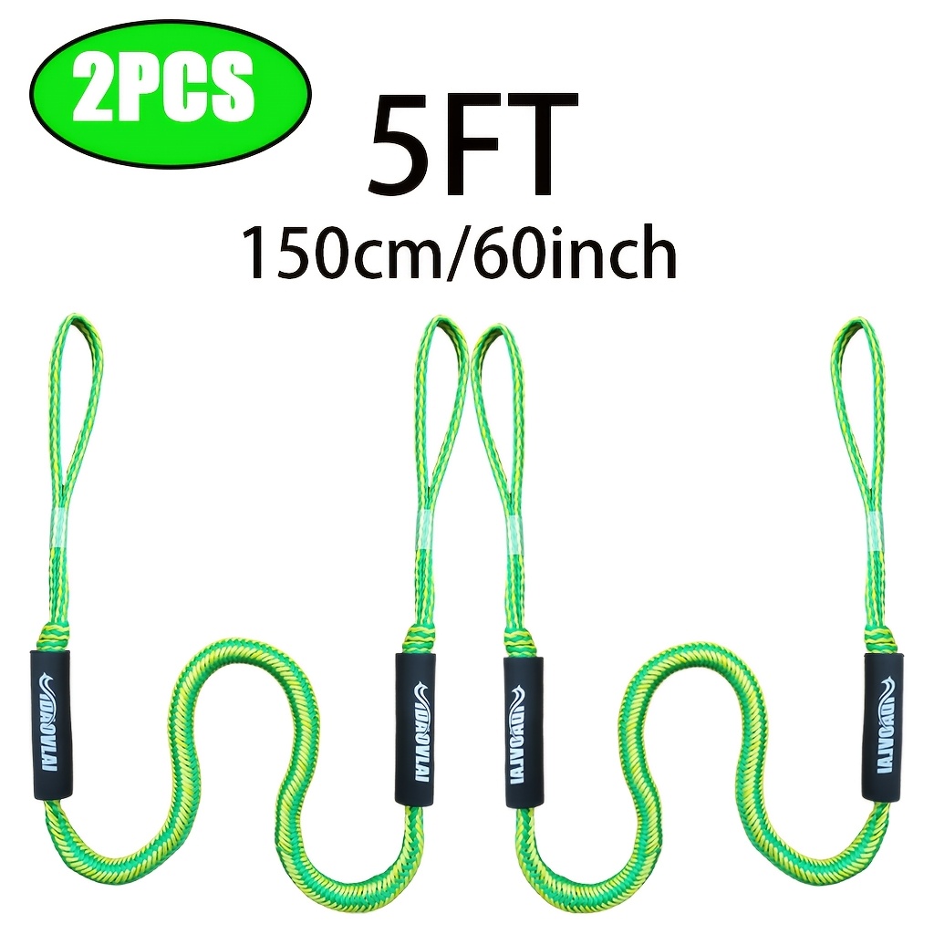 Green Vertical Stripe Bungee Dock Line, Elastic Dock Rope