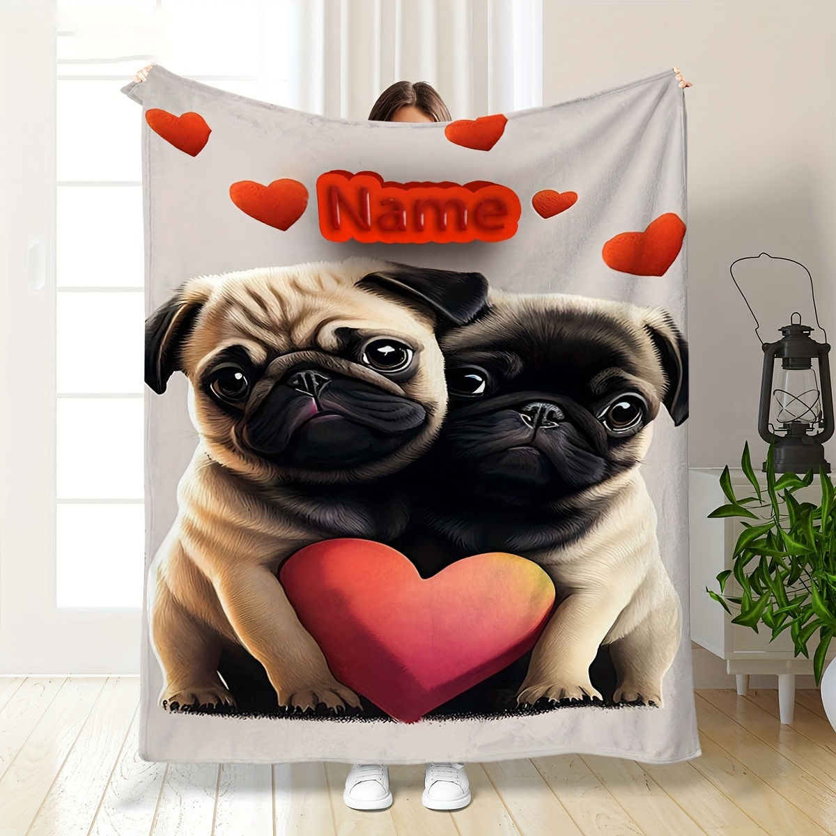 

Customizable Pug Blanket - & Flannel Fleece, Hypoallergenic For And Use Personalized - Sofa | Washable | - (1pc)