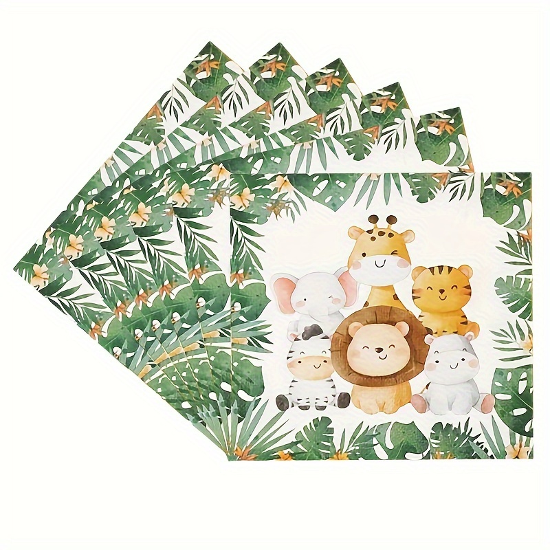 

40-pack Jungle Animals Themed Party Napkins - 4-ply Paper Napkins For Baby Shower, Birthday, General Celebration - Disposable Tableware Decoration Supplies