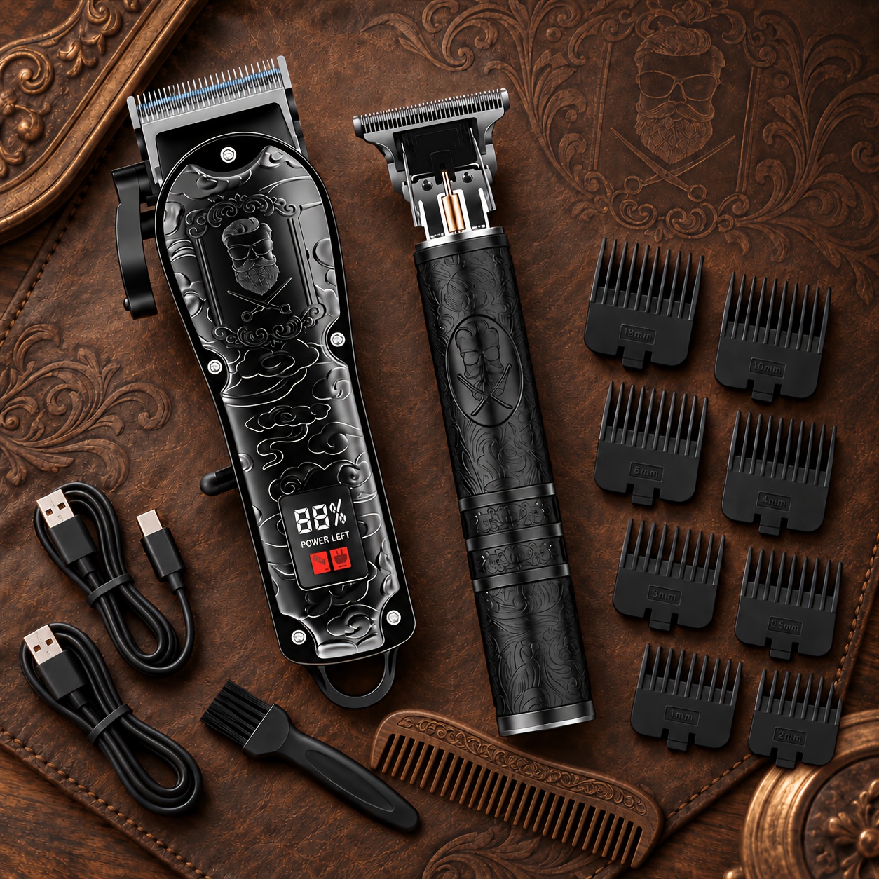 TEMU Professional Hair Clipper Set. Cordless Hair Clipping And Grooming Kit Designed For Men, Featuring 8 Guide Combs, An Led Display, And Usb