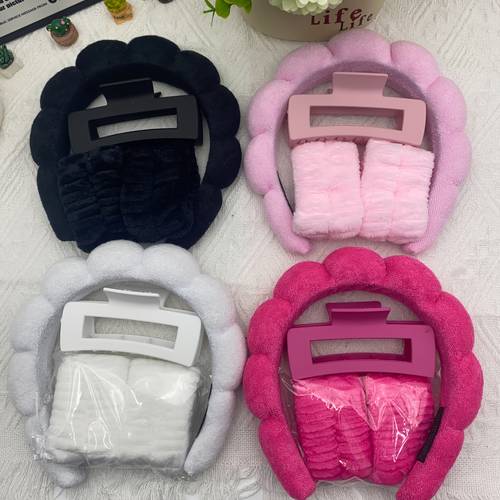 coral fleece towel cloud headband square clip wristband set high skull sponge headband non slip square clip wristband 4pcs set special for washing face and makeup friendly non head pressing