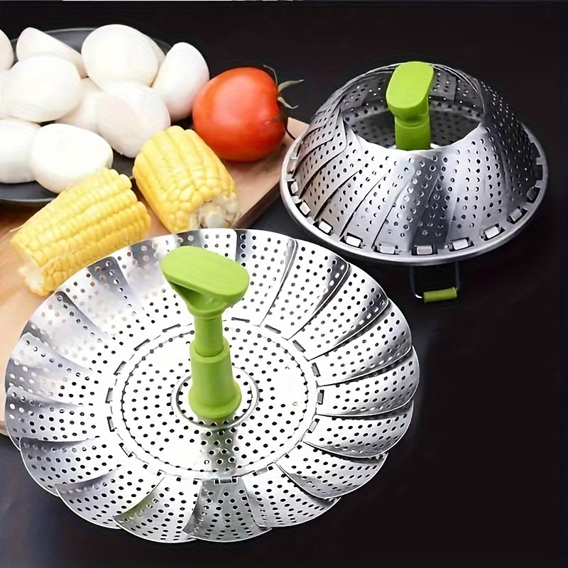 stainless steel steamer basket set collapsible folding steamer for cooking fish seafood bread and vegetables kitchen cookware essentials Product details 5