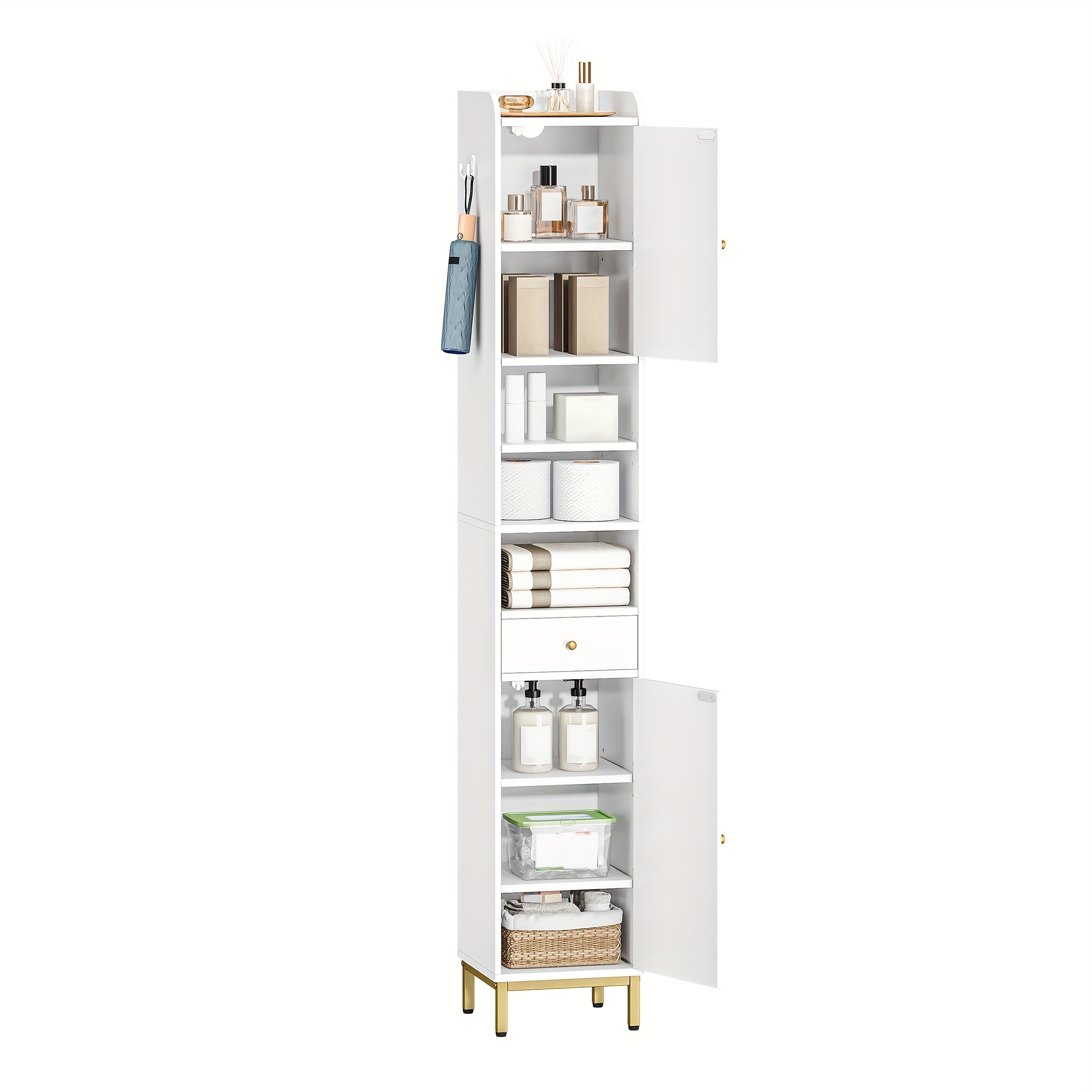 TEMU Armario de baño, Armario de baño , Baño con y cajón, Compartimento abierto, Armario de baño con estante ajustable para , estudio