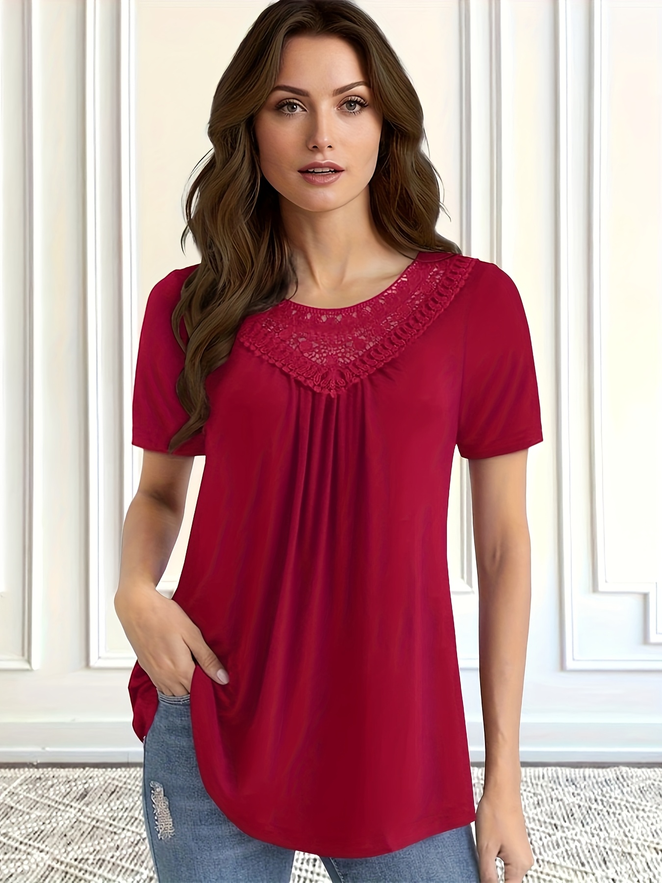 Womens 2025 Summer Tops Pleated Scoop Neck Puff Barbados | Ubuy