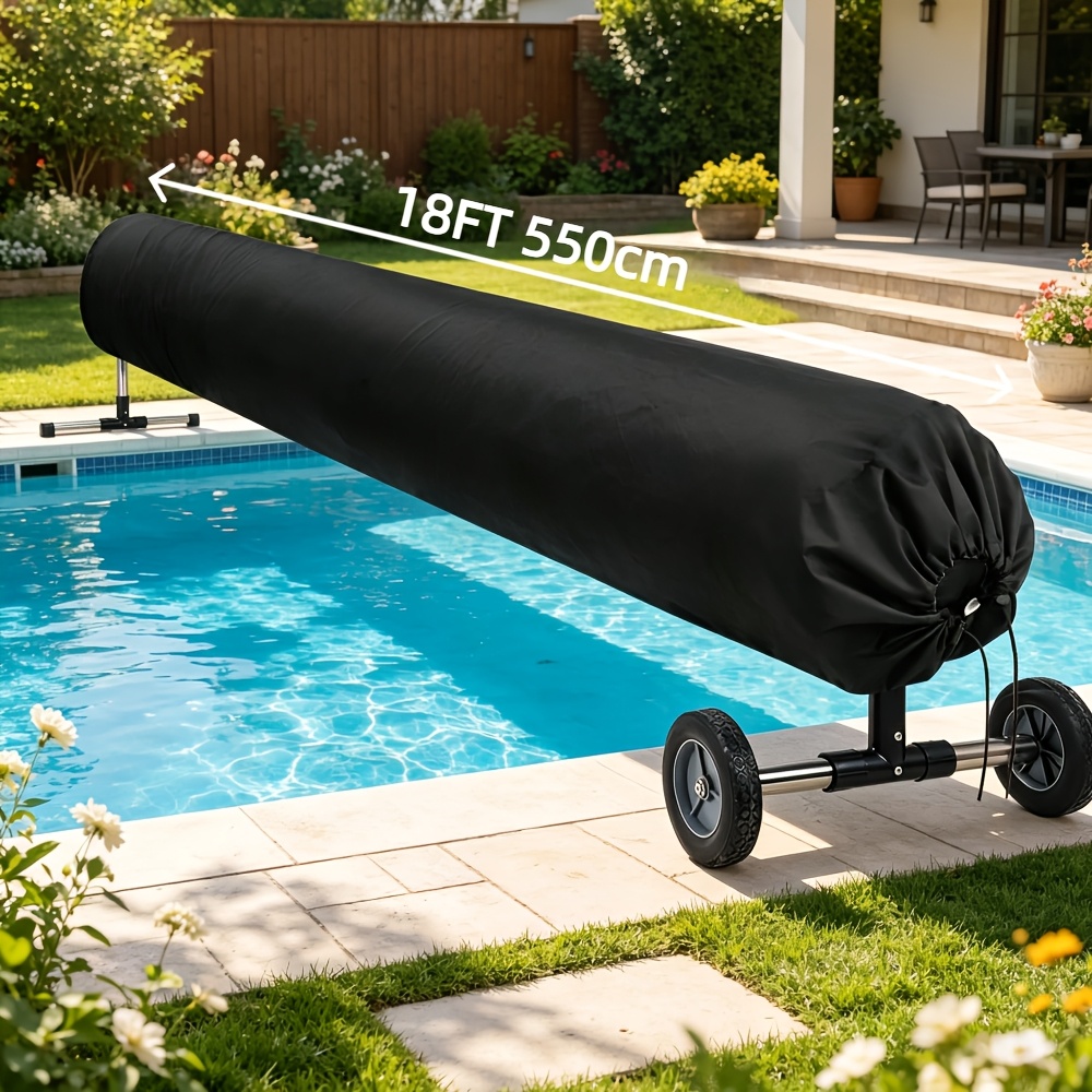 TEMU 1pc Swimming Pool Solar Blanket Reel Cover, Outdoor Pool Cover Reel Protector, Drawstring Closure For , 16-24 Ft Universal Fit