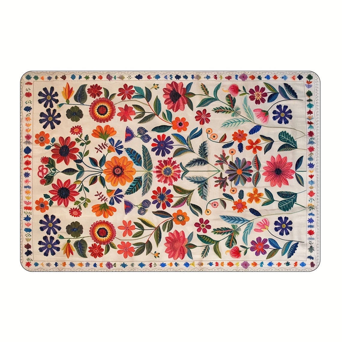 TEMU 1pc Retro Flower Tile Soft Non-slip And Floor Mat Living Room, Kitchen Supplies Square Gram Weight 480g Thickness 1cm