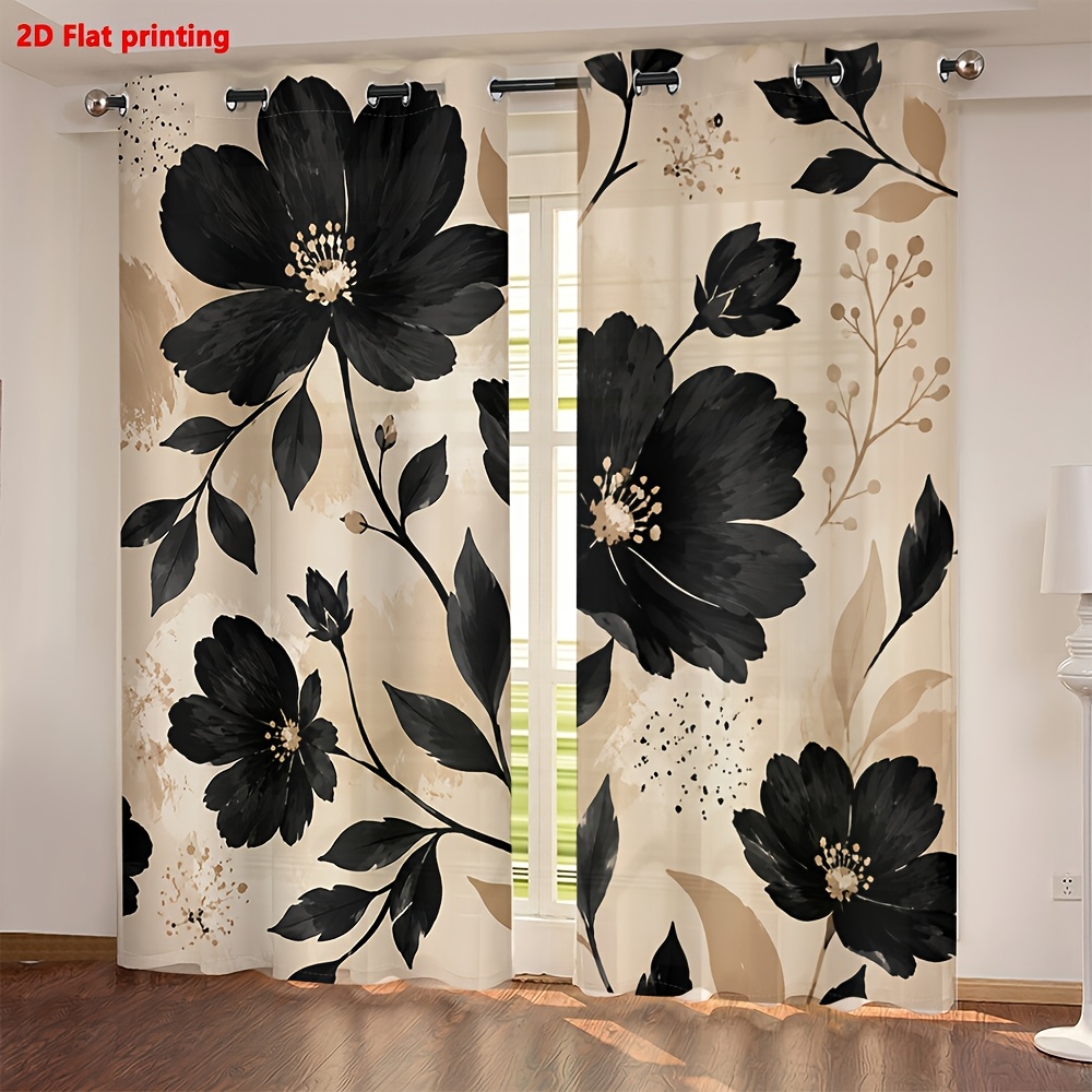 Image of 2d Flat - 2d Flat 2pcs Curtains Black For Decor And Privacy Protection Light Luxury Minimalist European Style, Suitable For Living Rooms, Bedrooms, Study Rooms, And Home Decoration