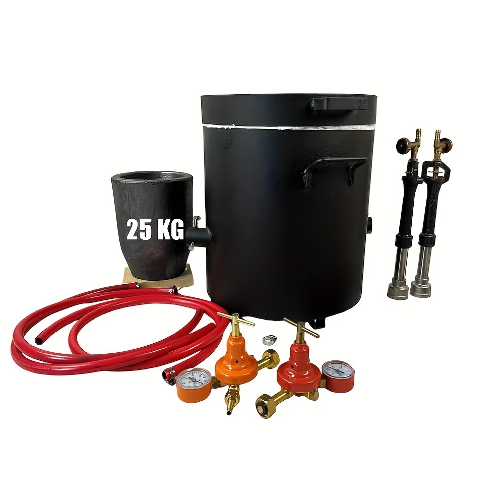 

25kg Heavy-duty Metal Melting Furnace Kit With Dual Burners & Regulators - Ideal For & Precious , Includes Red & Orange Hoses, No Electricity Required