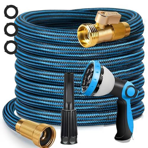 garden hose 15ft 25ft 50ft 75ft 100ft heavy duty non expanding water hose with 10 pattern spray nozzle jet spray gun 3 4 inch solid brass connectors leak proof free for car washing garden watering lawn care great holiday gift