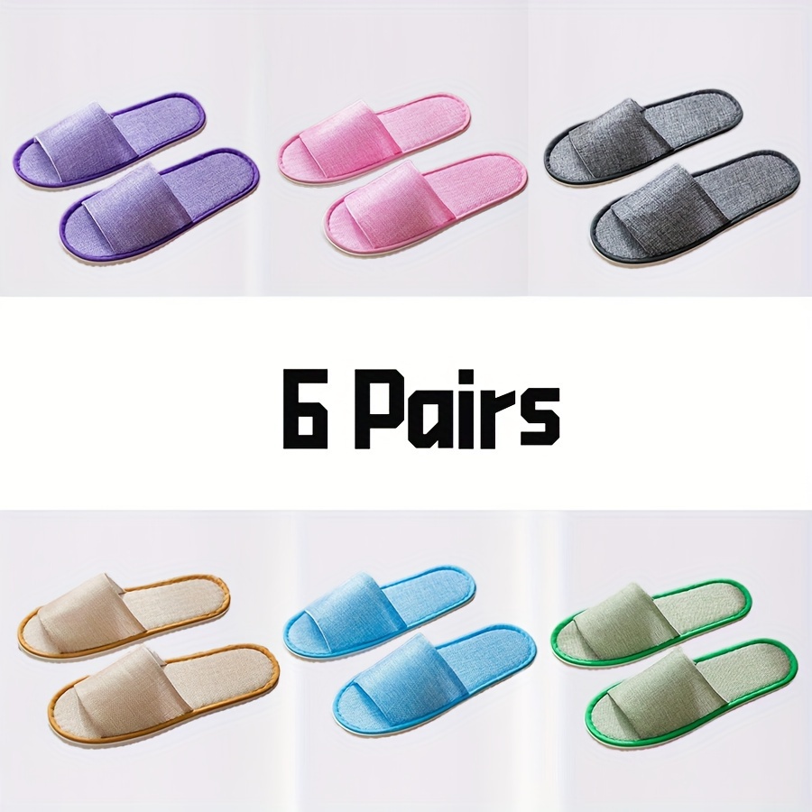 6-pair Pack Disposable Half-cut Slippers, 6-pair Pack Disposable Half-cut Linen Travel Slippers, Women Shoes