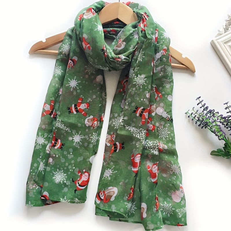 

Chic Green Santa Claus Print Scarf - Breathable, Non-stretch Fabric For Women | Perfect Christmas Accessory