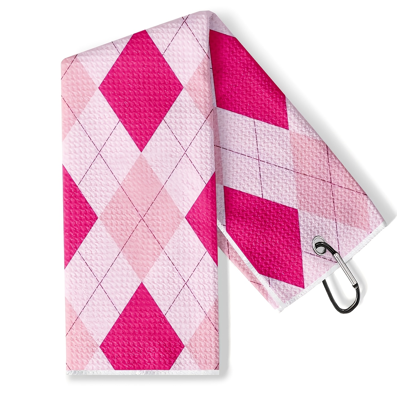 TEMU Diamond-pattern Golf Towel Featuring Pink Diamond And White Checkerboard, Simple And Stylish Golf Towel With A Looped Metal Hook, And Soft,