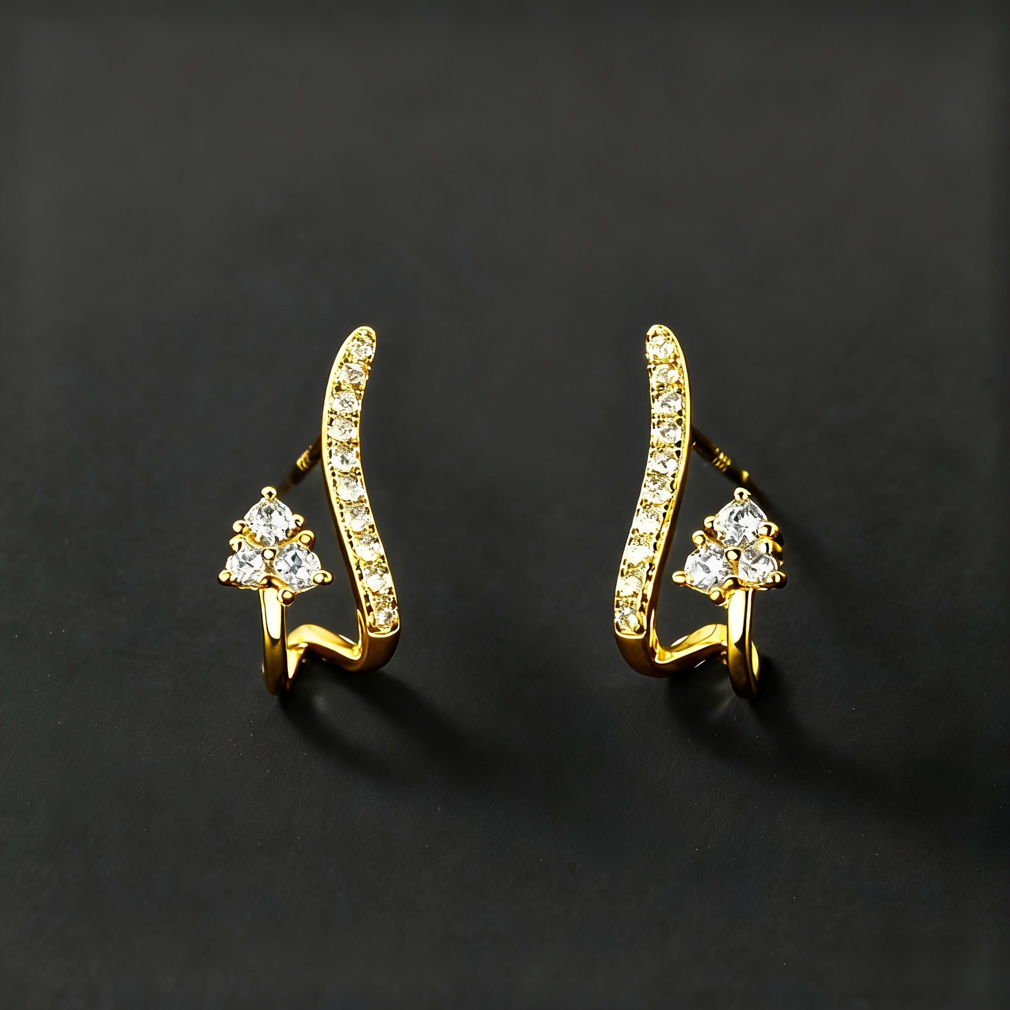 TEMU 1 Pair Of Women's Hypoallergenic Golden Earrings, Bohemian , Unique Geometric Curved Design, Inlaid With Cubic Synthetic Zirconia, Suitable For