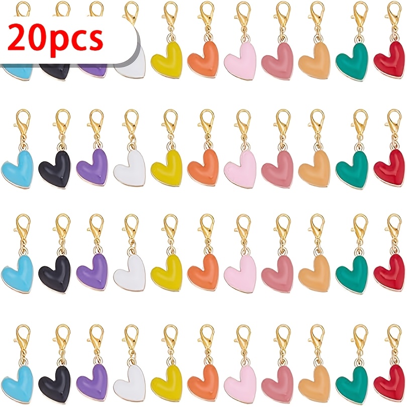 E-shop 20 Stück bunte herzförmige Legierungs-Emaille-Anhänger mit Karabinerverschlüssen für Bastelarbeiten, Valentinstags-Schlüsselanhänger,